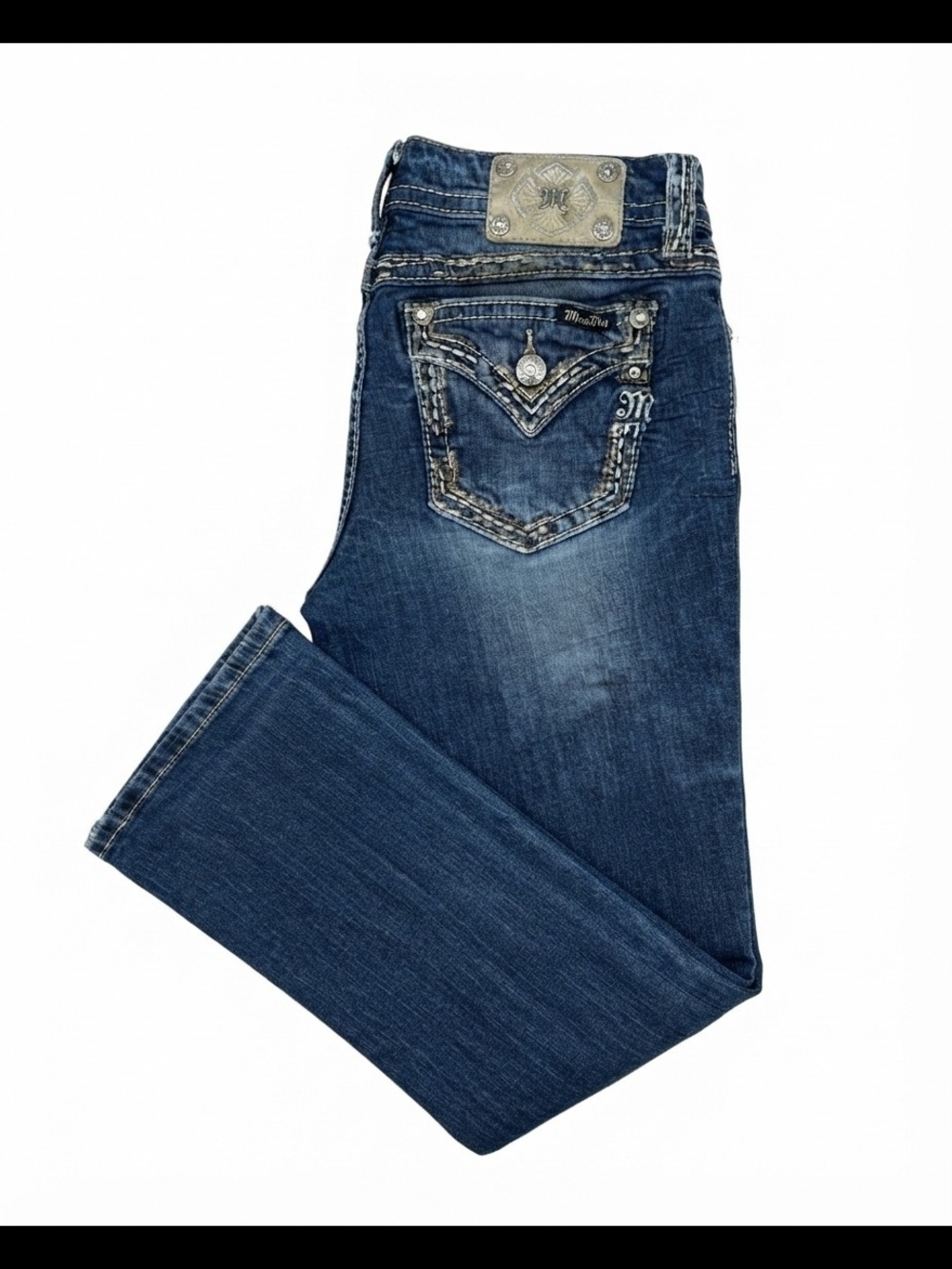 Miss Me Medium Wash Bootcut Denim Jeans With Embellishment Size 30 X 31 - Picture 3 of 7